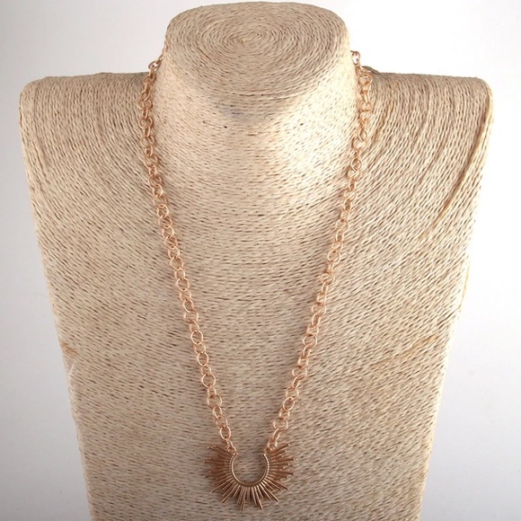 Gold Celestial Sunburst Statement Pendant Necklace - Picture 2 of 2